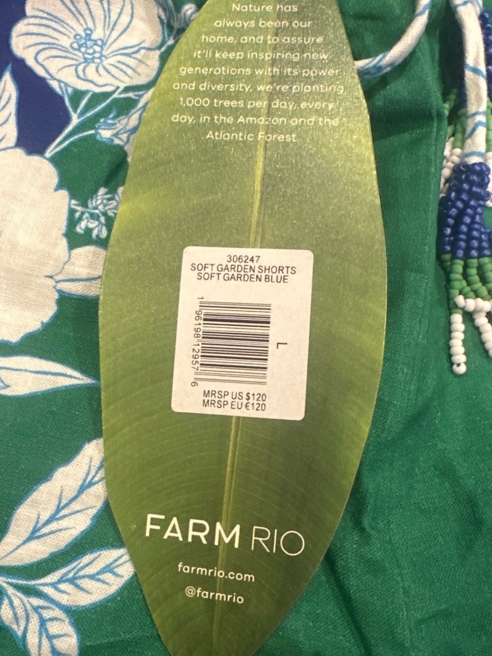 NWT FARM Rio Blue & Green Floral Drawstring Shorts - Picture 3 of 4